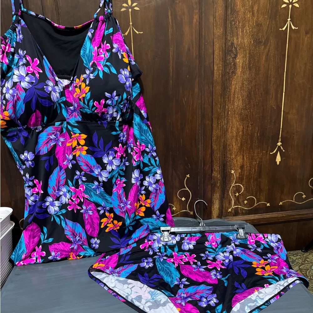 Plus size Floral Women's Sleepwear Set - Black, Pink, Blue